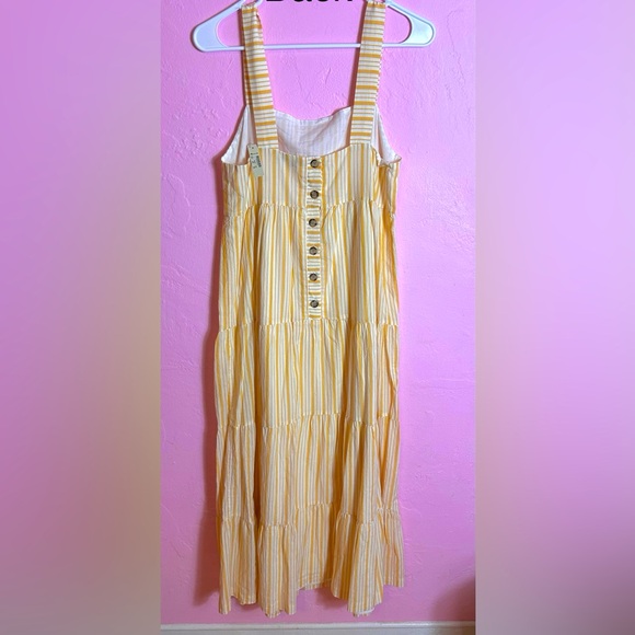 Madewell Striped Button-Back Tiered MidiDress Yellow & White, Size 2, NWT, Lined - Picture 2 of 7